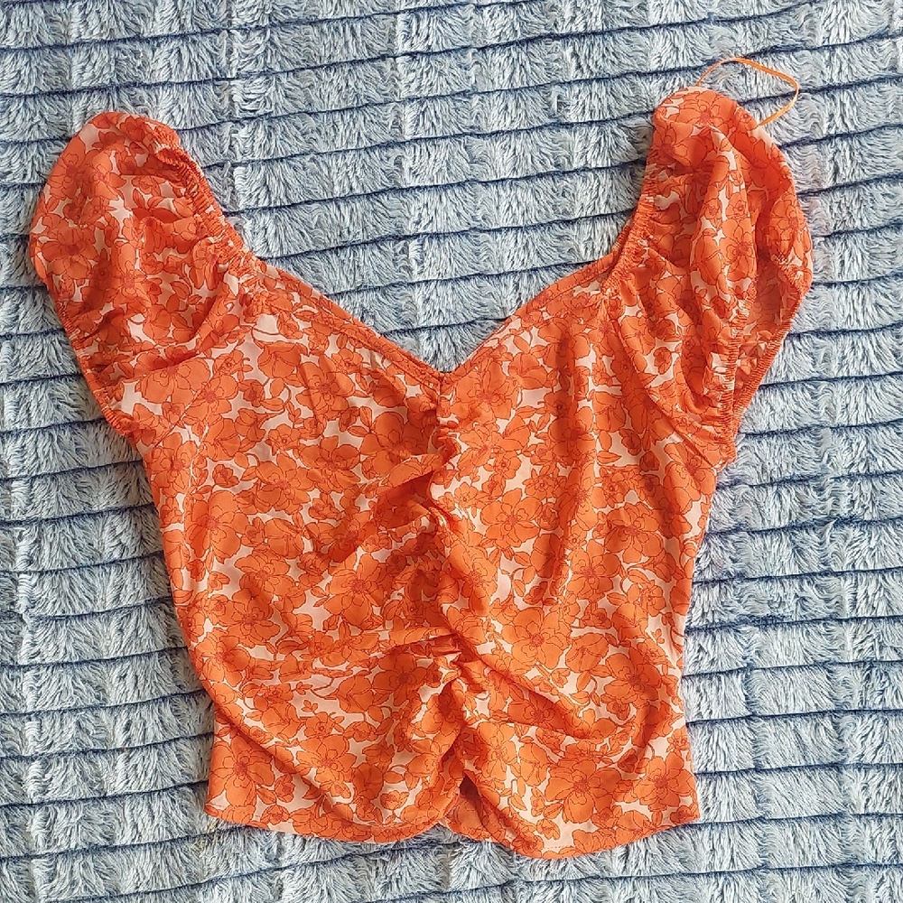 Sienna Sky Orange‎ Floral Ruched Top Xl